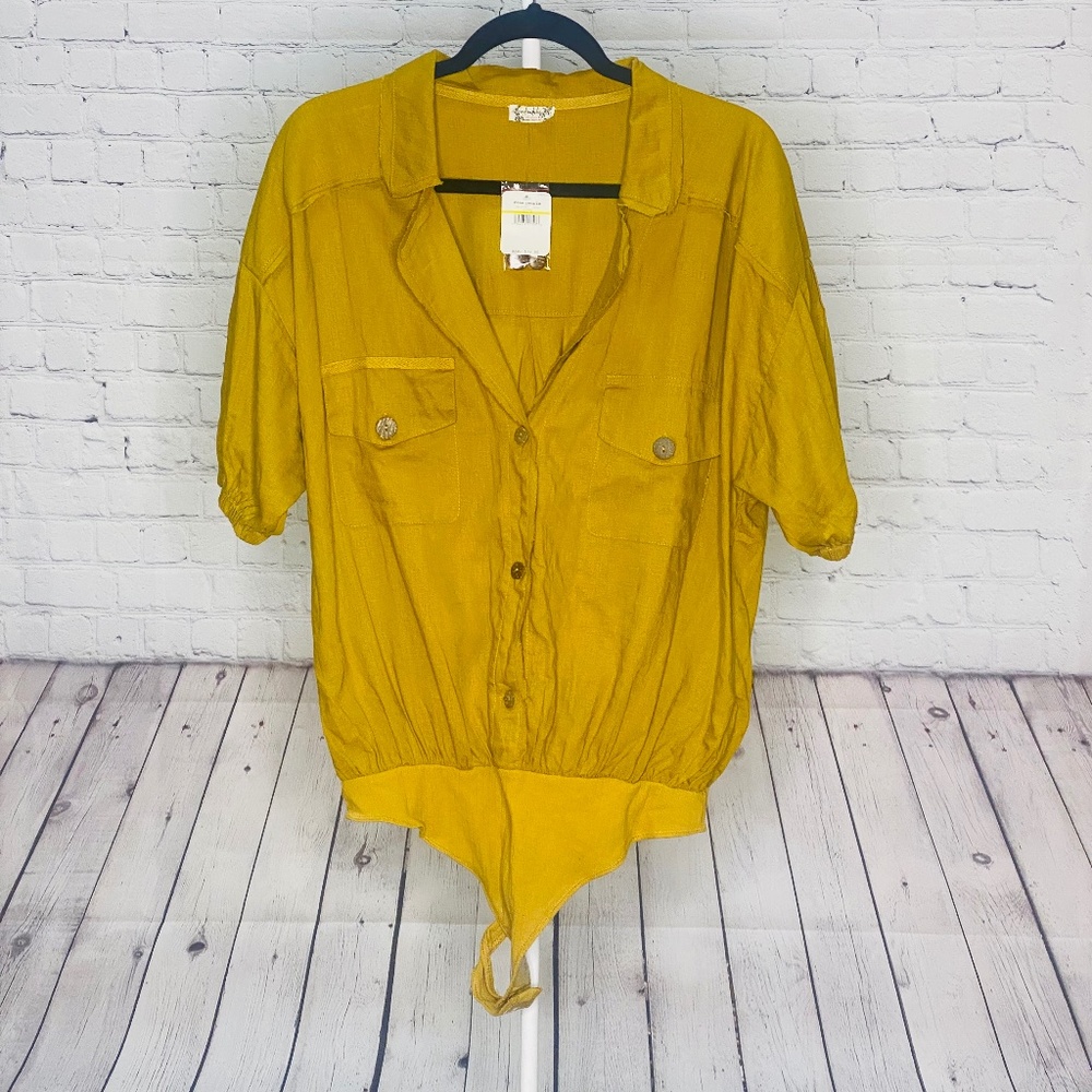 Free People Button up Loose Bodysuit Shirt